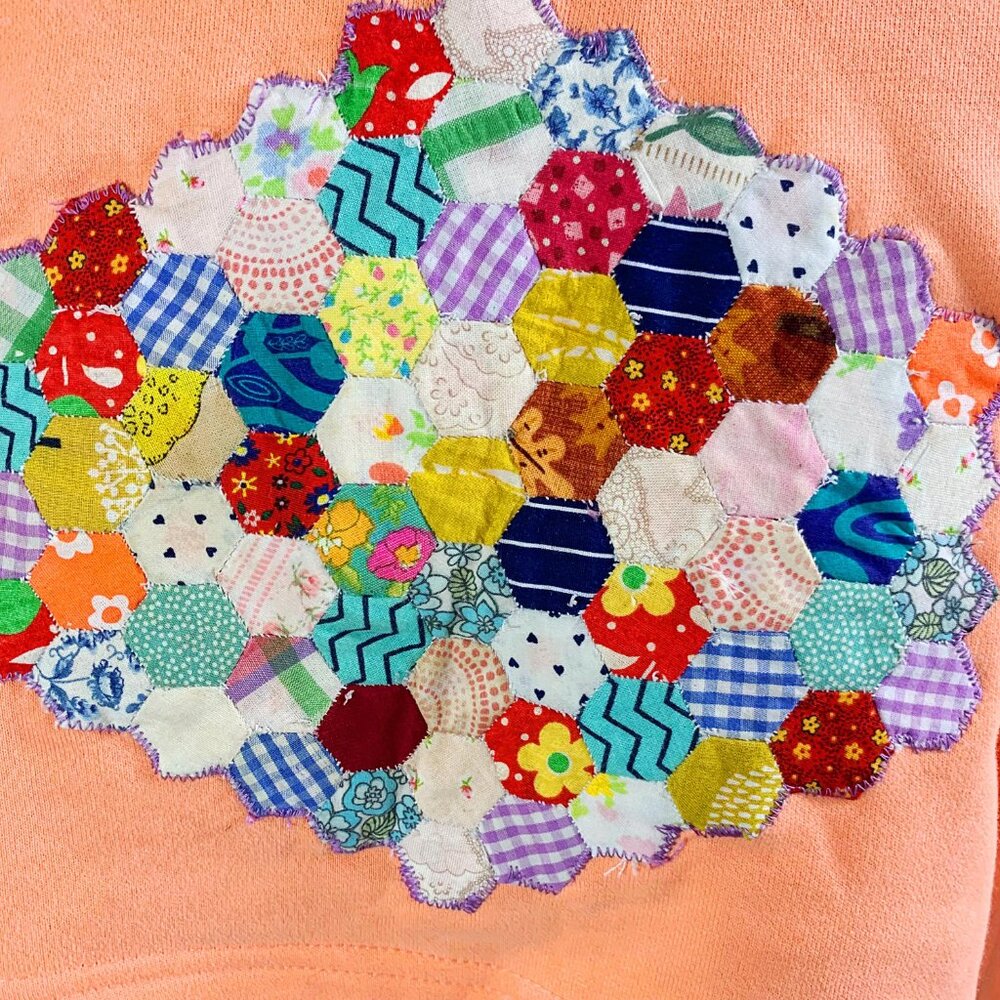 Ooak Upcycled Quilted Hexagon Patchwork Cropped S… - image 6